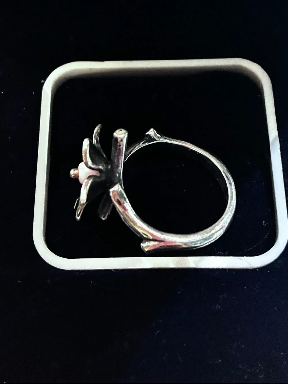 James Avery Retired Sterling Silver Floral Ring with Pink Center
